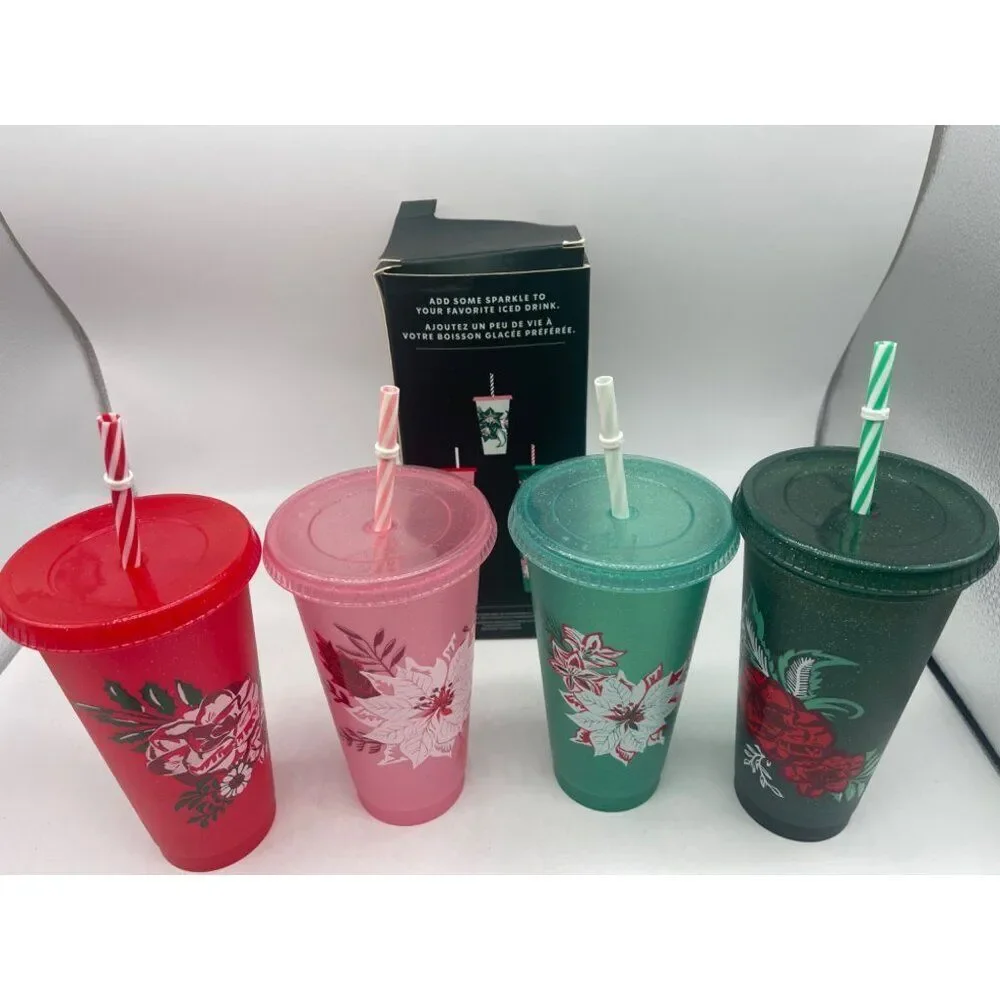 Starbuck Reusable Cold Cups With Lids And Straws Set of 4